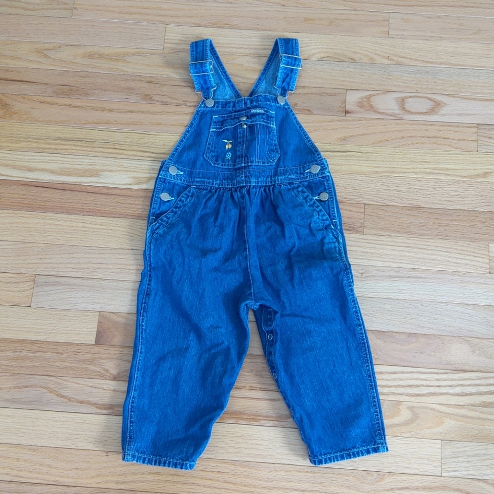 Vintage OshKosh B'Gosh Girls denim overalls embroidered pocket 3T Retro Country